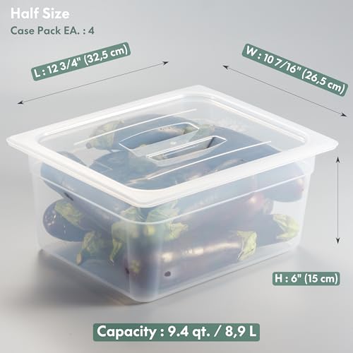 CURTA 4-Pack 1/2 Size 6" Deep Food Pan with Sealing Lid – NSF Commercial-Grade Translucent Polypropylene, Stackable Freezer-Safe Storage for Restaurants, Catering & Buffets - color: 1/2 Size, size: 6" Deep Pan (Sealing Lid)
