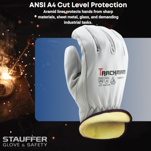 Stauffer Trackman Premium Goatskin Leather, Kevlar lined, Cut Resistant Work Gloves (Large) - size: Large (Pack of 1)