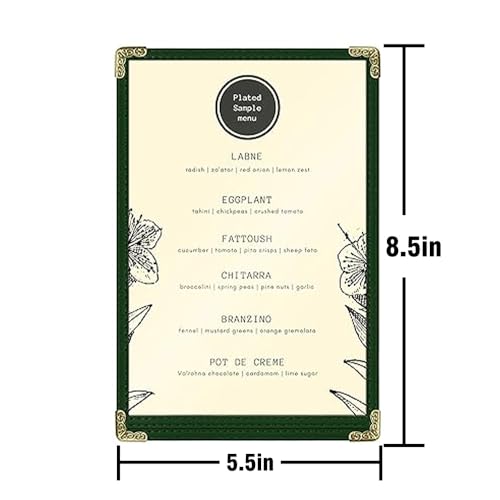 Goodsmart Restaurant Menu Covers – 25 Pack Green 2-View, Top-Loading Menu Holders, Vinyl & Plastic Café Menu Covers, Clear Menu Sleeves, Fits 5.5" x 8.5", Leather-Style Design, Gold Corners - color: Green, size: 1 Page / 2 Views - 5.5" x 8.5"