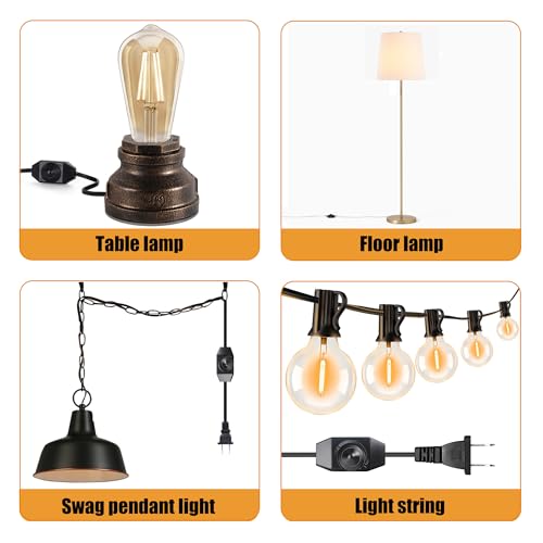 Upgraded UL-Certified Inline Dimmer Switch, Full Range Rotary Cord Switch Replacement for Table Lamp, Floor Lamp, Pendant Light, Works with Dimmable LED, Incandescent, Halogen Bulbs (1-Pack)