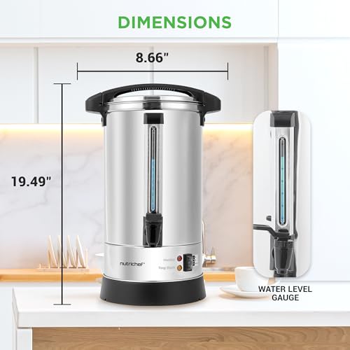 NutriChef Water Boiler and Hot Water Dispenser, 8L Electric Beverage Dispenser with Safety Lock Lid, Non-Drip Tap, Warm Function, Food Grade Stainless Steel, Home & Commercial Use, 19"x9"x9", Silver - size: 8.5 Quarts
