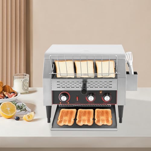 450 Slices/H Commercial Electric Conveyor Toaster w/ 7 Speed Adjustable Countertop Stainless Steel Bread Toaster for Bagel Burgers bun Baked Food Sandwich, 2400W Heavy Duty Restaurant Toaster