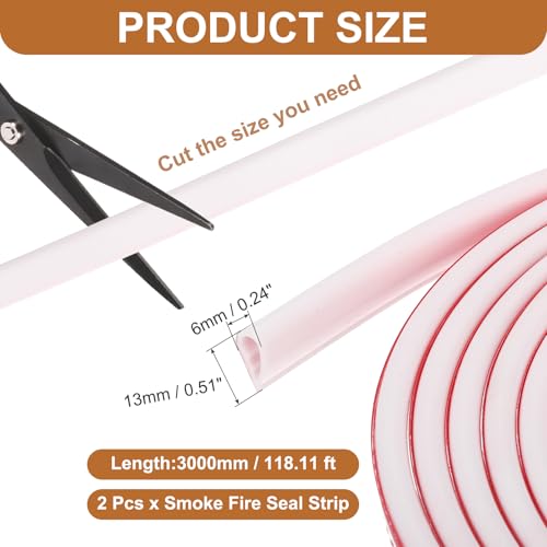 2PCS Smoke Fire Seal Strip, 9.8 Feet Door Seal Tape Self Adhesive Graphite Rubber Composite Material for Fire Rated Windows Steel Doors, 1/2" W x 1/4" H, White - color: White, size: 9.8 Feet