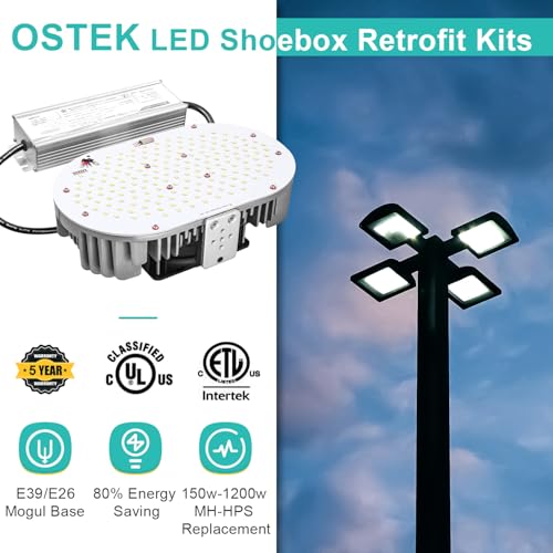 OSTEK 150W LED Shoebox Retrofit Kit – 20,250LM 5000K, E39 Mogul Base, Replaces 600W MH/HPS/HID Bulbs, LED Retrofit Light for Parking Lots, Tennis Courts & Street Lighting