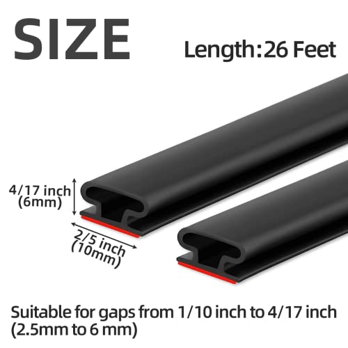 Weather Stripping Door Seal Strip,Self-Adhesive Rubber Door Insulation - color: Black, size: 26Feet