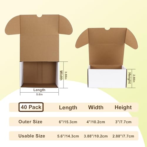 WIFTREY 40 Pack 6x4x3 Small Shipping Boxes for Packing Small Business, White Corrugated Cardboard mailing Box for Shipping - color: White, size: 6x4x3 - 40 Pack