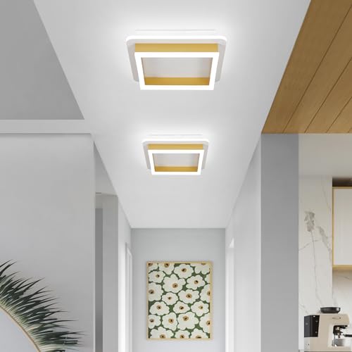 CANEOE 3 Packs 32W Square Flush Mount Ceiling Light, 6000K Gold Modern LED Ceiling Light Fixture, Minimalist Hallway Lighting Fixture Ceiling Lamp for Hallway Entryway Bedroom Balcony (Gold) - color: Gold, size: 3 Packs
