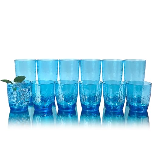 15-Ounce Plastic Tumblers (Set of 6), Reusable Plastic Mugs, BPA-Free Acrylic to Drink Mugs, Shatter Resistant, Textured Interior, Dishwasher Safe (Blue, 15 Ounce) - color: Blue, size: 15 Ounce