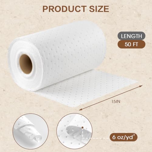 Oil Absorbent Pads Roll, 6 oz Oil-Only Absorbent Mat 15" x 50'