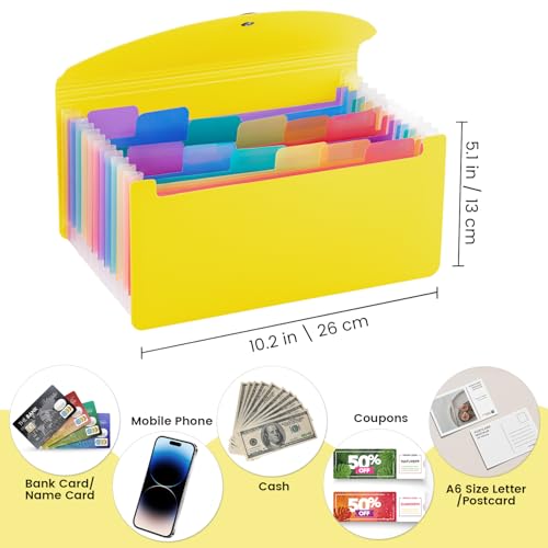 13 Pocket A6 Receipt Organizer, 2 Pack Small Accordion File Organizer, Coupon Organizer with Labels - Yellow - color: Yellow