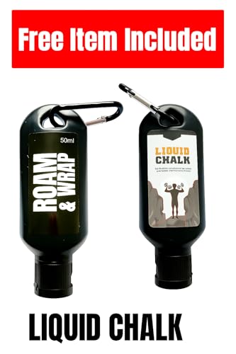 Roam & Wrap -Premium Weight Lifting Hooks for Deadlifts, Pull-Ups & Shrugs – Thick Neoprene Padding, Non-Slip Grip, Heavy Duty Wrist Support + Free 50ml Liquid Chalk - color: Black