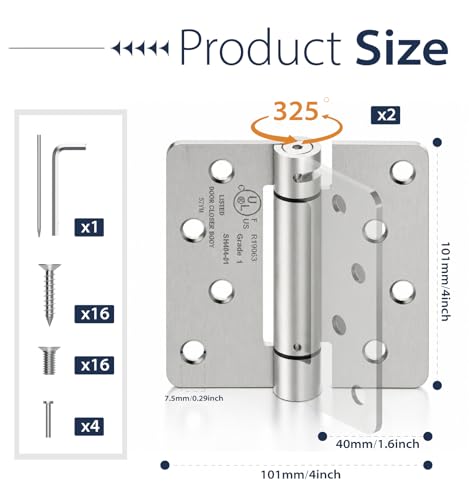 4 Inch Self Closing Door Hinges,2-Pack Spring Hinges,1/4" Radius Corners - size: 4"-2 Pack-1/4" Corner