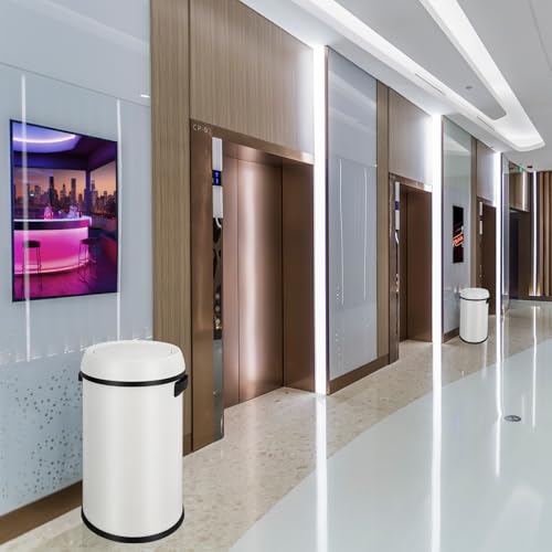 Garvee 17 gal/65 L Trash Can, Fingerprint-Proof Stainless Steel Swing Top Garbage Can, Heavy Duty Commercial Round Trash Bin with Swing Lid for Restaurant, Home, Office,White - color: White, size: 17 Gallon Swing Top