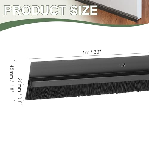 Door Sweep Aluminum Alloy Brush Sweeps, 0.8 Inch Black PP Brush 39"L x 1.8"W Fit for Gaps of Door Bottom - H-Shape Holder (Black) - color: Black, size: 0.8 Inch