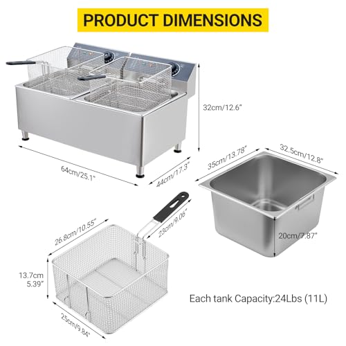 Electric Deep fryer 201 Stainless Steel with Basket & Lid, Capacity 22L/23.2QT Countertop Fryers, for Home Kitchen and Restaurant Use with Large Thick Frying Basket and Lid, 3400 W, 110V - size: 11L+11L (201)