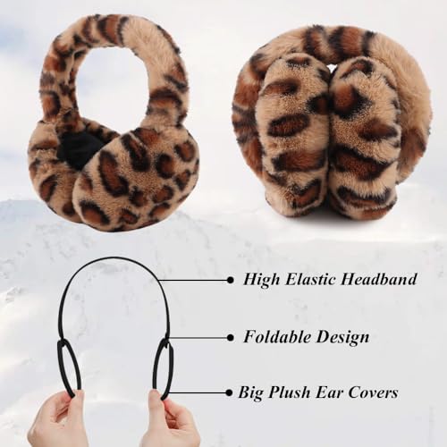Peecabe Winter Women Earmuffs Faux Fur Unisex Ear muffs Foldable Ear Cover - color: Leopard Coffee