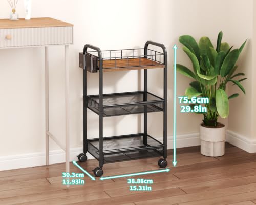 HapiRm 3 Tier Metal Rolling Cart- Utility Storage Cart with Locking Wheels - size: 3-tier