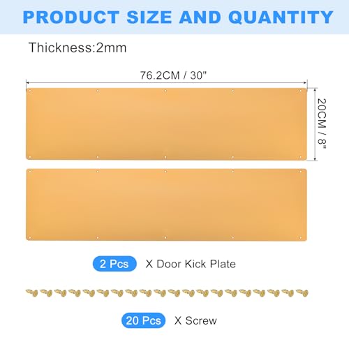 uxcell 2pcs Door Kick Plate, 8 x 30 Inches Aluminum Kick Plate Door Plate, 2 mm Thickness, for Exterior Front Door or Back Door, Gold - color: Gold, size: 8 x 30 Inch