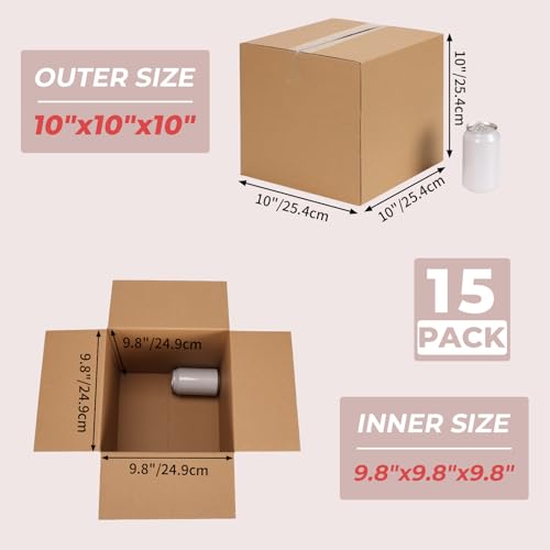 ZBEIVAN Shipping Boxes Mailers 10x10x10 inches Corrugated Cardboard Small Packing Kraft Moving Mailing Box, Pack of 15 - color: 15 Packs Brown, size: 10x10x10 inches