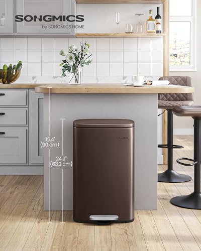 SONGMICS 13 Gallon (50 L) Trash Can, Stainless Steel, Step-On Pedal - color: Brown, size: 13 Gal.
