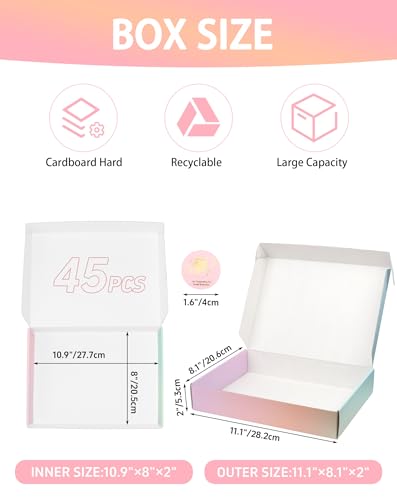 Small Colored Shipping Boxes, 11x8x2 Inch Cute Packaging Box for Gift, Pack of 45 - color: Colorful, size: 11x8x2 inch