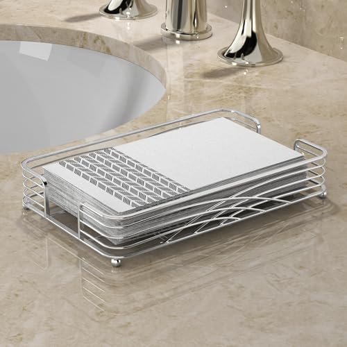 Guest Towel Holder Tray for Bathroom Countertop, Silver Metal - color: B - Silver Napkin Holder for Bathroom, size: Guest Towel Holder