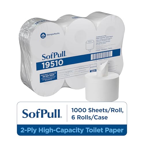 Georgia Pacific SofPull 19510 Centerpull 2-Ply High Capacity Toilet Paper, 1000 Sheets Per Roll, 6 Rolls Per Case, White