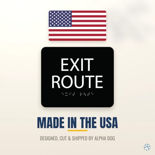 Alpha Dog Exit Route Sign, 5x6 ADA Braille Sign, Black - color: Black, size: Exit Route
