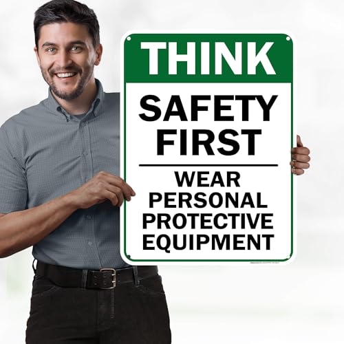 Think Safety First Wear Personal Protective Equipment Sign, 18"x24" - size: 18x24 Polyethylene