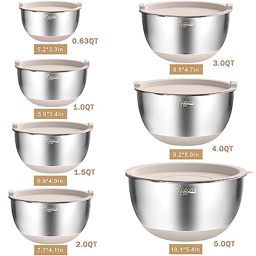 Wildone Mixing Bowls with Airtight Lids, Stainless Steel Nesting Bowls Set - color: Khaki