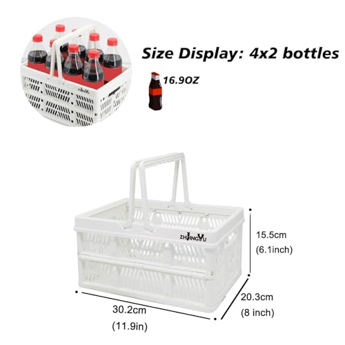 ZHJINGYU Plastic Basket Storage Crates,2-pack Plastic Baskets for organizing,Collapsible Shopping Basket,Foldable Crate with Handles,Collapsible Crate for Car,Kitchen,Bathroom,Medicine Grocery - color: 2-pack-White, size: 11.9"x8"x6.1"