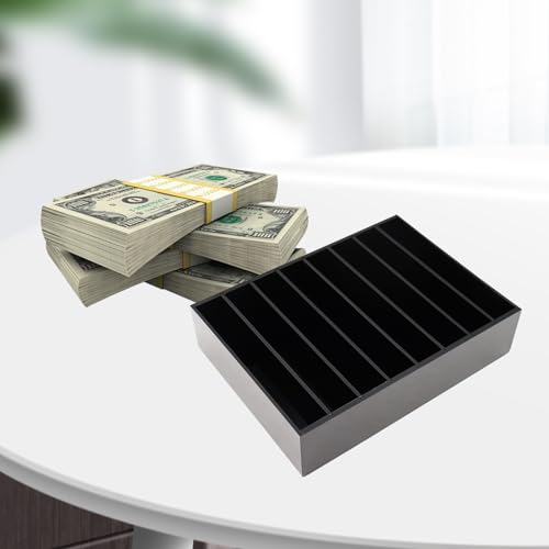 Money Organizer for Cash, 8 Compartment Black Acrylic Money Holder, Cash Tray, Cash Box, Cash Organizer for Bills - color: Black
