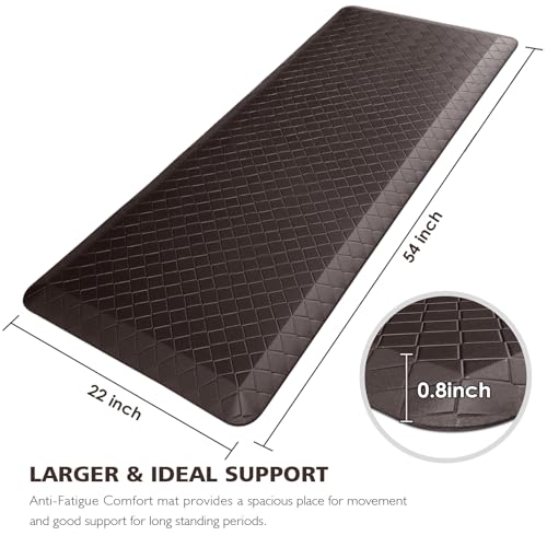 HappyTrends Kitchen Floor Mat - 4/5 Inch Thick Anti-Fatigue Kitchen Rug - color: Chocolate, size: 54"L x 22"W x 0.8"Th