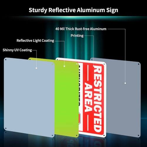 4 Pack Restricted Area Authorized Personnel Only Sign, 10"x 7" .040 Rust Free Aluminum – Reflective, UV Protected and Weatherproof