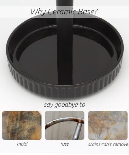 Paper Towel Holder Countertop,Ceramic Base,Fits Double to Family Rolls,E - color: Classic Black