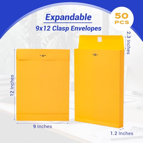Goefun 50 Pack 9x12 Expanable Manilla Envelopes - color: Yellow-50 pack, size: 9x12