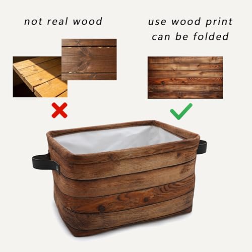 Wood Print (Not Real Wood) Rectangular Retro Vintage Storage Basket Organizer Bin Shelf Baskets For Clothes Gifts For Home Office Dorm - color: Wood Print