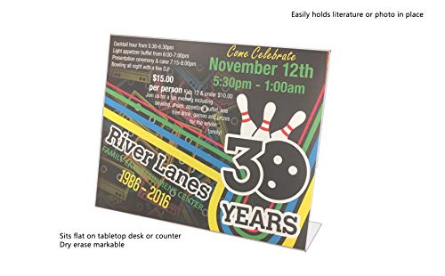 Marketing Holders 2 Pack Acrylic Sign Holder for 11" x 8.5" Printed Materials Clear Slant Back Side Load Graphic Image Display for Counters in Reception Areas Lobbies and Business Offices - size: 11"w x 8.5"h