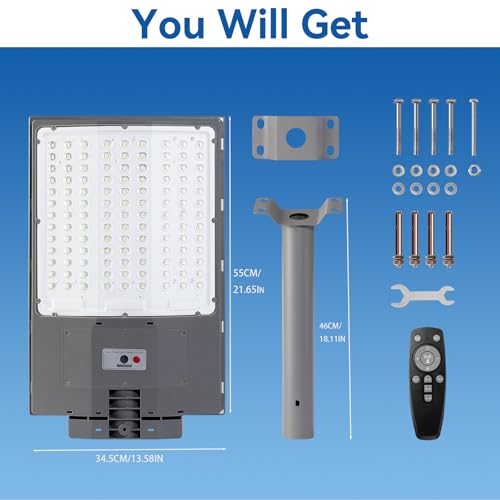 8500W Solar Street Light Outdoor, 550000LM 7000K Commercial Solar Parking Lot Light Dusk to Dawn, IP67 Waterproof with Motion Sensor & Remote, Ideal for Farm Ranch Driveway Yard Garage Small Business - size: 136A-M