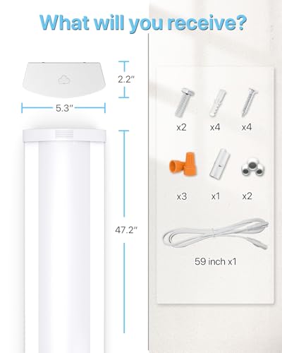 HYPERLITE 4FT 60W LED Wraparound Light, 6600lm Linkable 60W/50W/40W 5000K Led Shop Lights Surface Mounting, ETL,AC120V LED Ceiling Office Wrap Light for Kitchen, Hallway, Fluorescent Replacement, 4P - size: 4 PACK-5000K