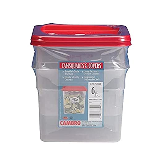 Cambro 6 Quart Translucent Square Food Storage Containers and Covers, 2 pack - size: 6 Quart