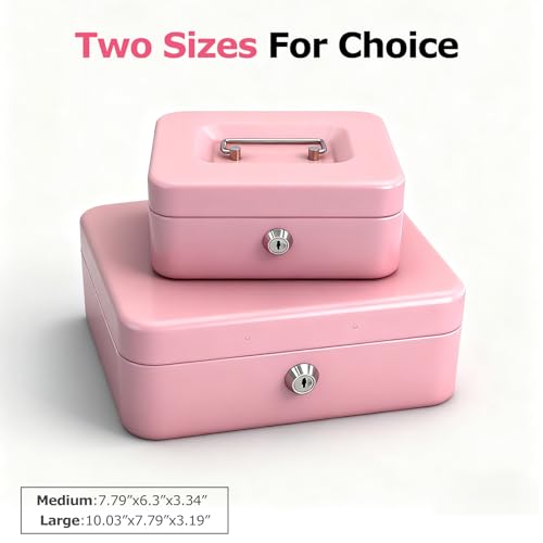 10" Cash Box with Money Tray, Pink, Large - color: Pink, size: Large