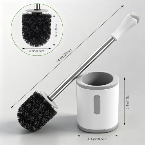 AONEZ Compact Toilet Brush & Holder, Stainless Steel Handle, Space Saving for Storage, Deep Cleaning, Drip-Proof, Easy to Assemble, Nylon Bristles, White & Grey - color: White & Grey