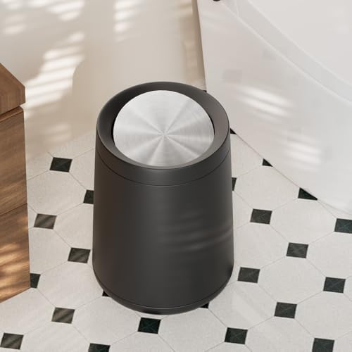 10L/2.6Gal Black Bathroom Trash Can with FILP Lid - color: black