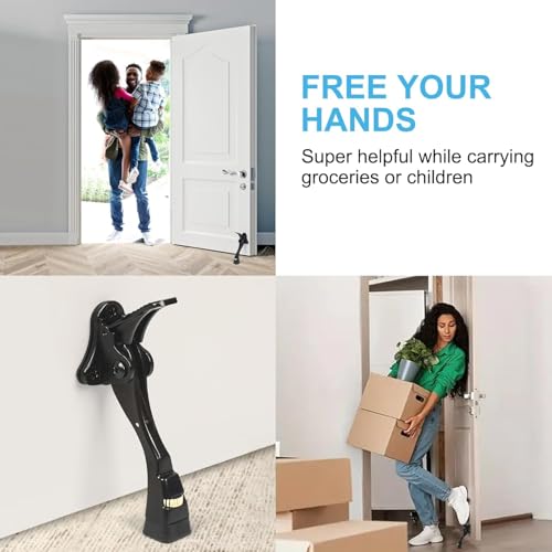 6 Packs Black Door Stops, Heavy Duty Kickdown Door Stopper, One Touch Adjustable Kickdown Door Stop for Heavy Doors, 4 in Metal Door Kickstand with Rubber Tip & Wall Protectors for Wide Doors - color: Black, size: 4 inch x 6pack