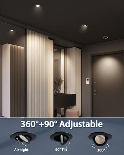 Aosclex 6 Pack 3 Inch Adjustable Gimbal 5CCT Recessed LED Light 7W 800LM - color: Black-3inch, size: 6 Pack