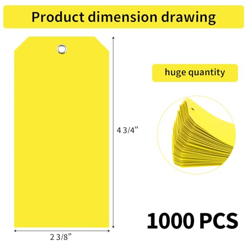 1000 Pieces 4 3/4" x 2 3/8" Plastic Shipping Tags Yellow Labeling Tags Writable Hang Tags with Reinforcement Hole Waterproof Luggage Tags for Equipment Car Parts Without Wires - color: Yellow