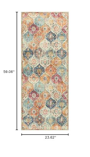 Lahome Moroccan Hallway Rug, 2x5 Washable Runner Rug Non Slip - color: Burnt Orange/Teal Multi, size: 2' X 5' (Runner)
