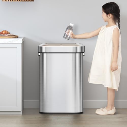 EKO Urban 24 Gallon/ 90 Liter Open Top Stainless Steel Slim Commercial Trash Can, Tall Kitchen Garbage Bin, Heavy-Duty Commercial Grade Large Trash Can for Home, Office, Hotel, Cafe, Restaurant, Dorm - color: Stainless Steel, size: 90 Liter, Slim
