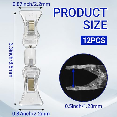 12Pack Double Sided Swivel Price Tag Clips, Clear - size: 12 PCS